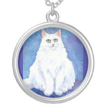 White cat or kitten art necklace