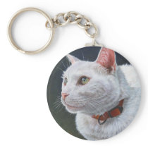 White Cat Shiro Painting Art by ArtByAkiko Keychains