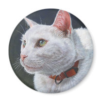 White Cat Shiro Painting Art by ArtByAkiko Magnet