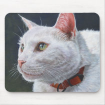 White Cat Shiro Painting Art by ArtByAkiko Mousepads