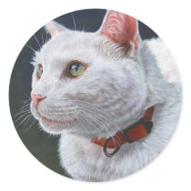 White Cat Shiro Painting Art by ArtByAkiko Stickers