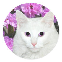 White cat with azaleas sticker