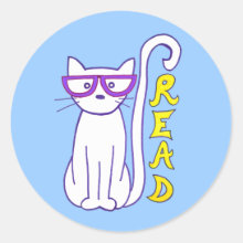 White Cat with Purple Glasses with Read Sign Stickers