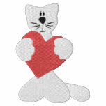 White Cat with Red Heart Valentine Embroidery embroidered shirts