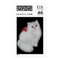 White Cat with Red Ribbon postage