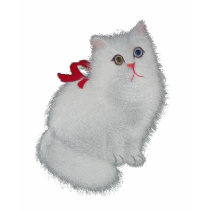 White cat with red ribbon t-shirts