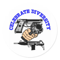 White Celebrate Diversity Guns stickers