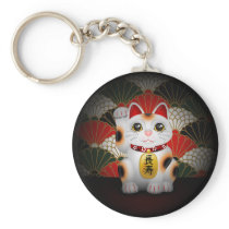 White Ceramic Maneki Neko Keychains
