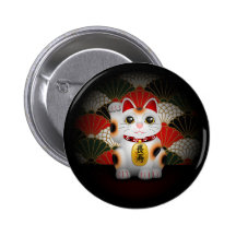 White Ceramic Maneki Neko Pinback Buttons