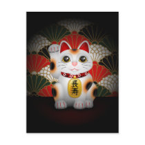 White Ceramic Maneki Neko Postcards