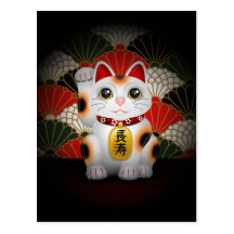 White Ceramic Maneki Neko Postcards