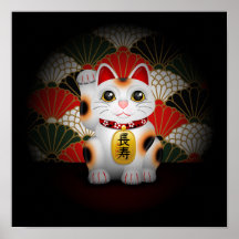 White Ceramic Maneki Neko Posters