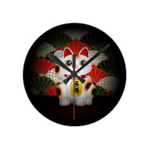 White Ceramic Maneki Neko Wallclocks