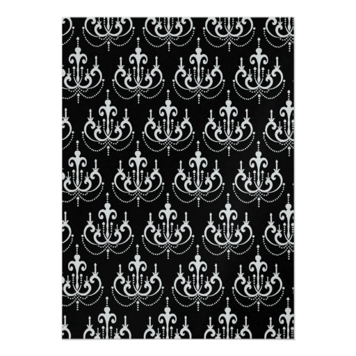 white chadelier on black modern damask design custom invitations