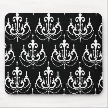 white chadelier on black modern damask design mousepads
