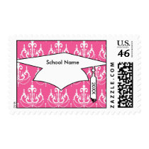 white chandelier chic pink damask graduation postage stamp