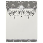 white chandelier damask on grey silver custom letterhead