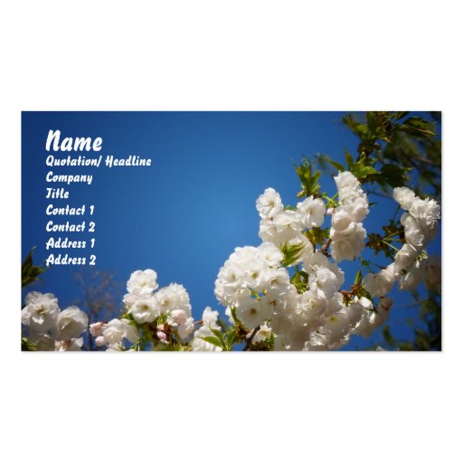 White Cherry Blossoms Against Blue Background Business Card (front side)