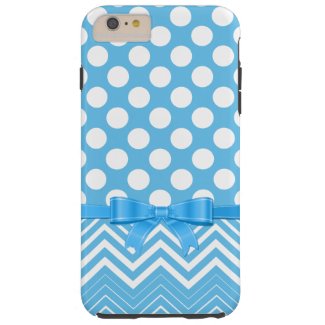 White Chevron And Polka Dot On A Blue Background Tough iPhone 6 Plus Case