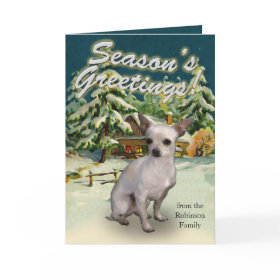 White Chihuahua Snow Cabin Christmas Cards card