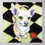 White Chihuahua with Red Ball Poster