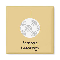 White Christmas Bauble. On Gold Color. Refrigerator Magnet