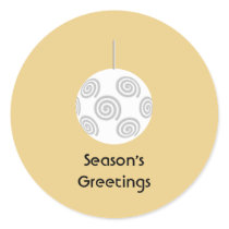 White Christmas Bauble. On Gold Color. Round Sticker