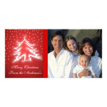 White Christmas Tree and Glowing Stars Photo Card
