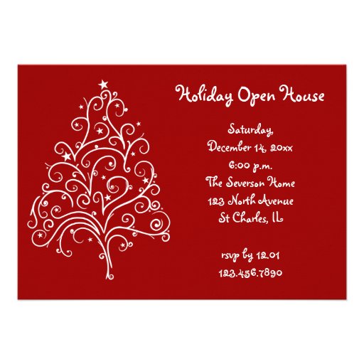 White Christmas Tree Holiday Open House Invitation