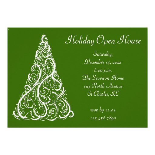 White Christmas Tree Holiday Open House Invitation