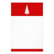 White Christmas Tree. On Red. Modern. Stationery