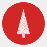 White Christmas Tree. On Red. Modern. Round Sticker
