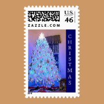 White Christmas Tree Painting postage
