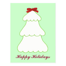 White Christmas Tree Red Bow Holidays Postcards