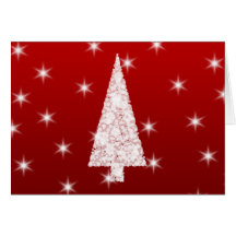 White Christmas Tree with Stars on Red. Greeting Card