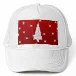 White Christmas Tree with Stars on Red. Hats