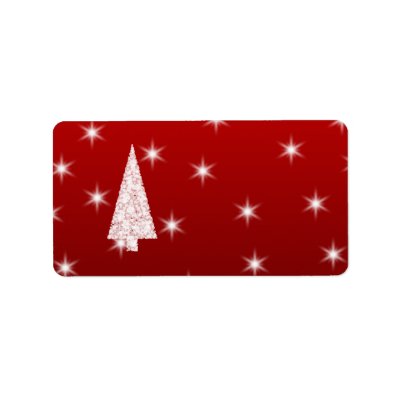 White Christmas Tree with Stars on Red. Address Label