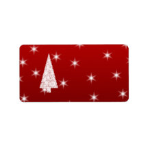 White Christmas Tree with Stars on Red. Address Label