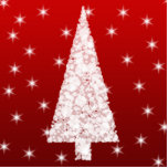 White Christmas Tree with Stars on Red. Acrylic Cut Out