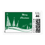 White Christmas Trees on Green Postage postage