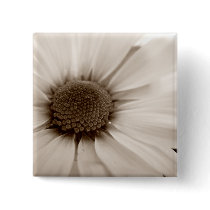 White Chrysanthemum sepia flower button pin