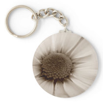 White Chrysanthemum sepia flower keychain