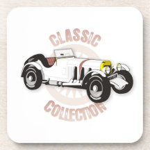 White classic racing car beverage coaster