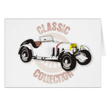 White classic racing car greeting cards