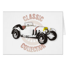 White classic racing car greeting cards