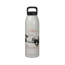 White classic racing car reusable water bottle