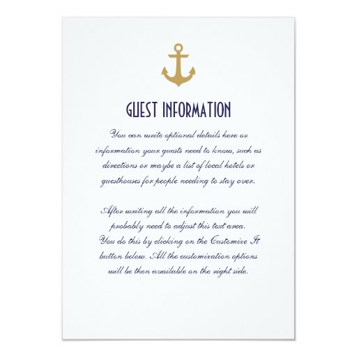 White Clean Nautical Anchor Wedding Insert Card Custom Announcement (front side)