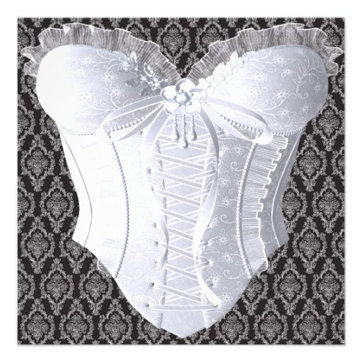 White Corset Damask Bridal Shower Personalized Invites