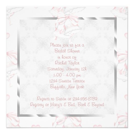 White Corset Pink Wedding Bells  Bridal Shower Inv Personalized Announcement