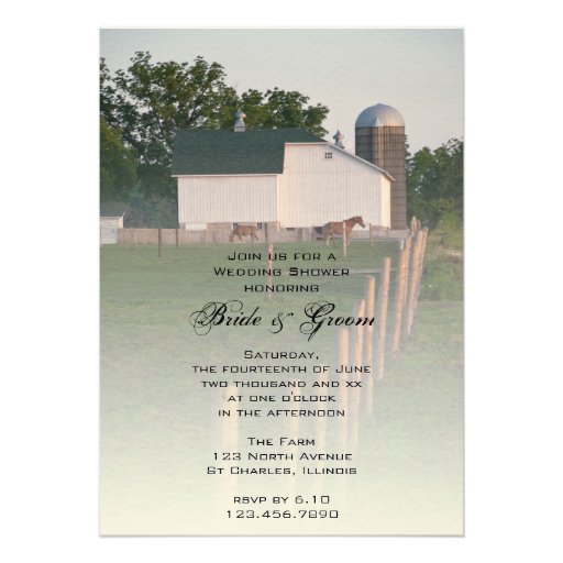 White Country Barn Wedding Shower Invitation